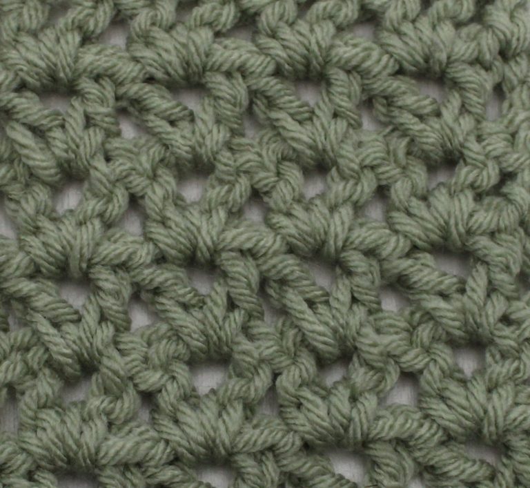 green swatch of the classic double crochet v-stitch