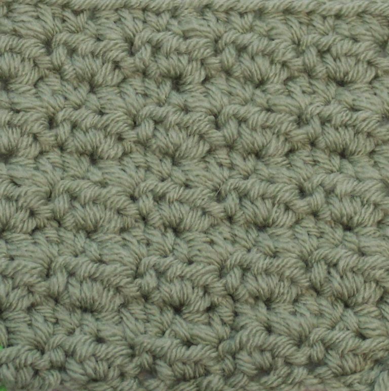 green crochet swatch showing the tiny cloud stitch