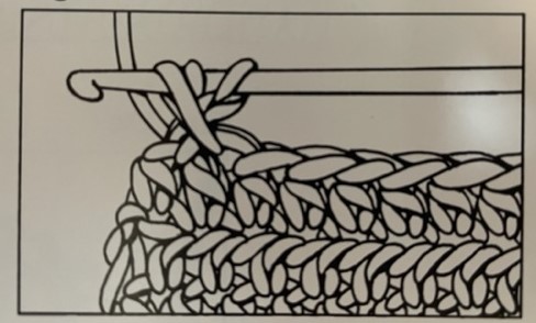 drawing showing the 2nd step in the reverse half double crochet stitch