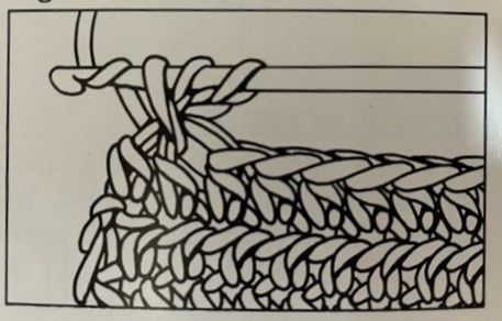 drawing showing the 3rd step in makeing the reverse half double crochet stitch