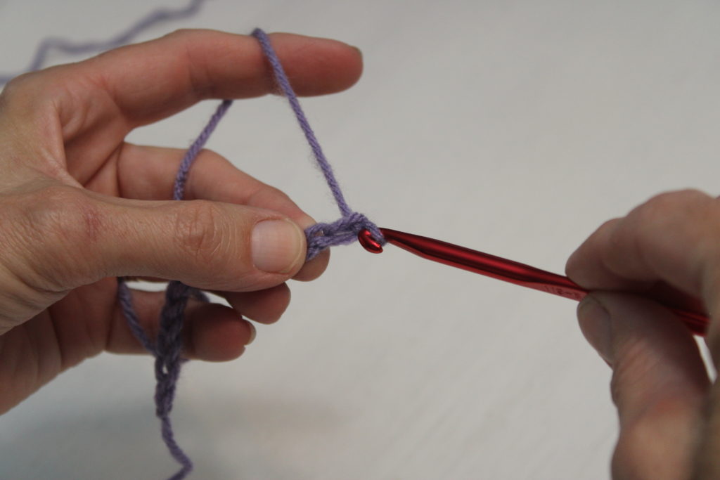 second step of chain stitch crochet