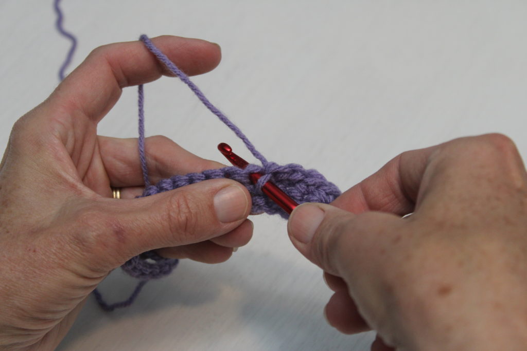 single crochet step one insert hook into stitch