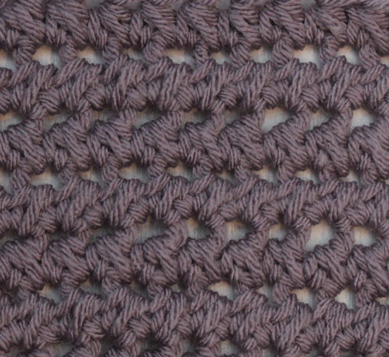 half double crochet cluster stitch swatch in purple