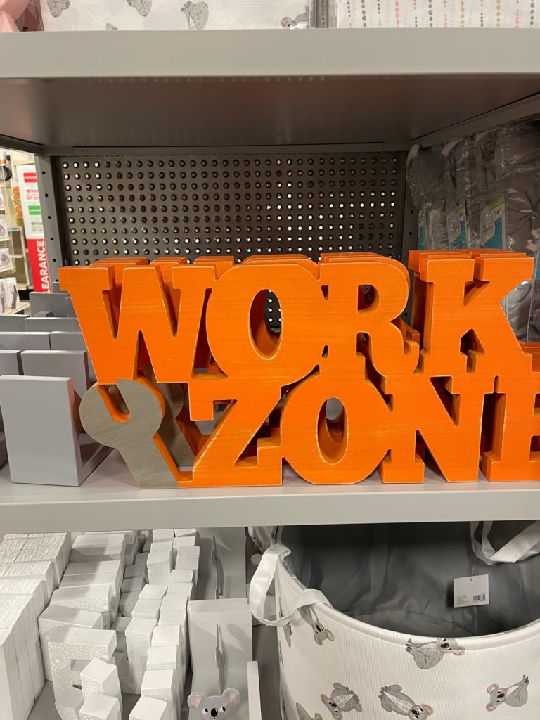 work zone themed decor in a store display