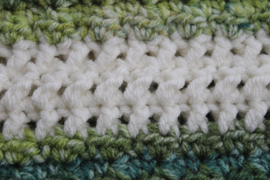 up close view of the crossed double crochet stitch in Wintergreen Crochet Throw