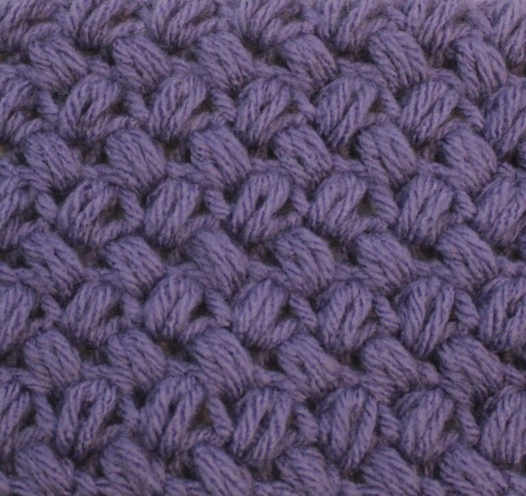purple crochet swatch of the bean stitch